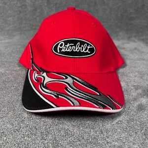 Peterbilt Motors Hat Red Flame Graphic Baseball Trucker Cap Adjustable Mens